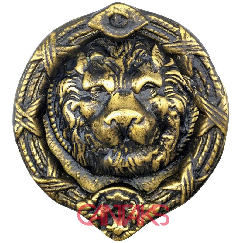 Arslan Model Büyük Kapı Taktak, Ø 185 mm - Pirinç Antika, Retro, Vintage, Otantik Stil Yuvarlak Kapı Tokmağı