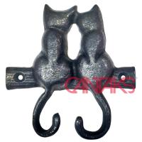 Aşık Kediler İkili Askı, 120x115 mm | Pirinç, Vintage ve Rustik Stil Kakp Kuyruklu Kedi Askılık